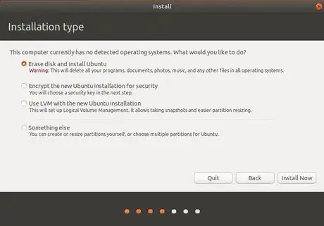 Step 9 勾选窗口顶端的“擦除磁盘并安装Ubuntu”选项。