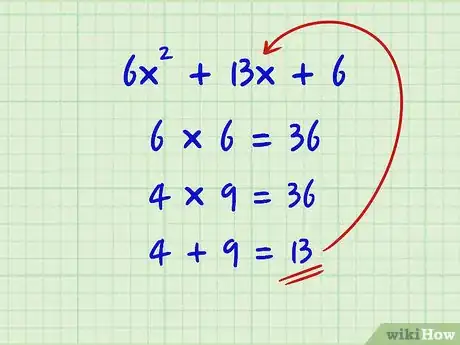 Step 2 找出一对数字，乘起来是36，加起来又是b（13）：4•9 = 36   4 + 9 = 13