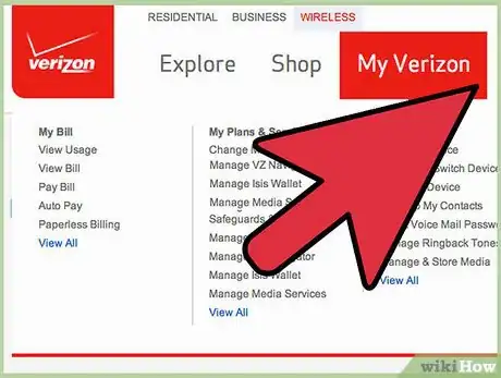 Step 2 点击 “My Verizon”（我的Verizon），会出现一个下拉菜单。