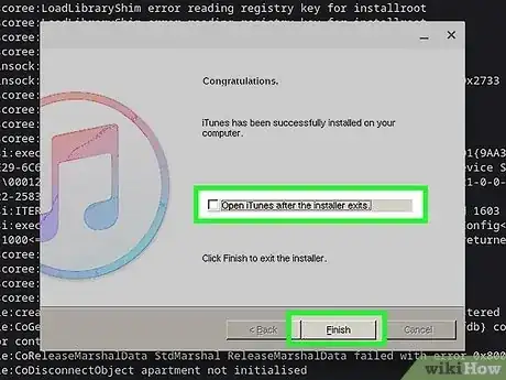 Step 4 取消选中“在退出安装程序后打开iTunes”复选框，然后点击完成。