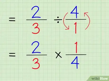 Step 5 把除号变为乘号，这样算式就变成2/3 x 1/4。