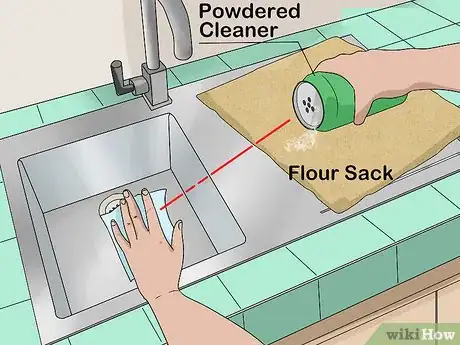 Step 3 用面粉袋和去污粉去除水槽污渍。