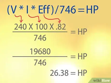 Step 2 利用公式(V * I * Eff)/746=马力算出电动机的马力。