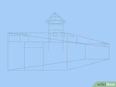 Step 4 为主塔塔顶的瓦片与窗户勾出标线。