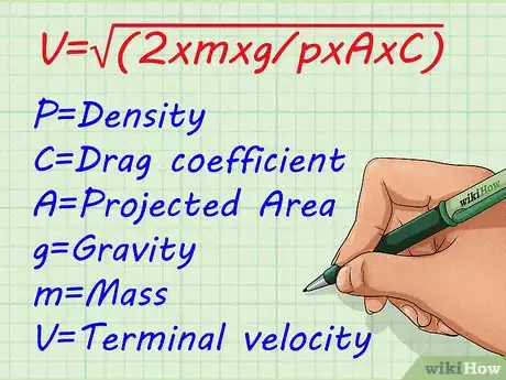 Step 1 用终极速度公式：v=根号下((2*m*g)/(ρ*A*C))。