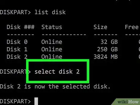 Step 4 输入.select disk #  ，然后按下回车键。