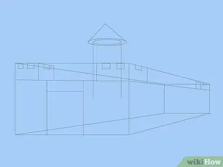 Step 3 刻画侧塔的细部，为城门勾勒标线。