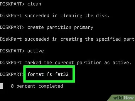 Step 8 输入.format fs=fat32 ，然后按下回车键。