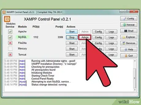 Step 10 在XAMPP控制面板中点击MySQL链接，确认已安装MySQL。