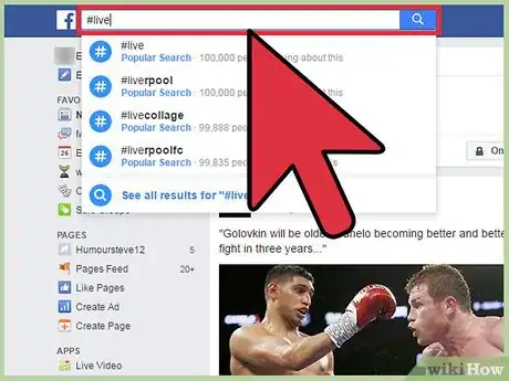 Step 4 在Facebook的搜索框中输入“#直播”。