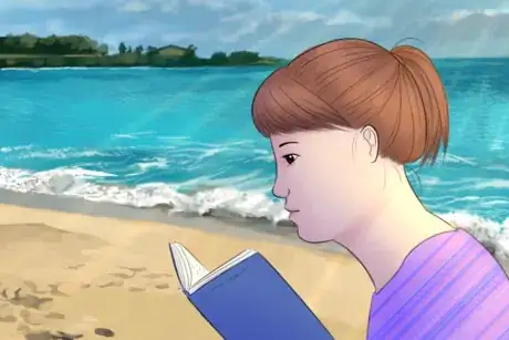 Girl with Down Syndrome Reads At Beach.png