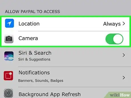 Step 6 授权PayPal应用访问你的位置和摄像机。
