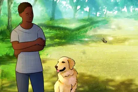 Person and Golden Retriever Take a Walk.png