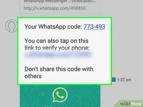 Step 14 打开WhatsApp发来的短信，上面写着“你的WhatsApp验证码是 [6位数字]...”。