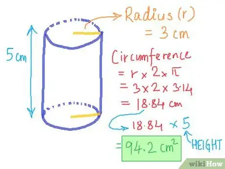 Step 5 用底面圆的周长乘以圆柱体的高度。
