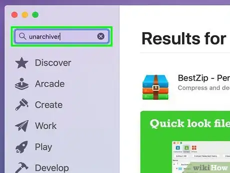 Step 2 在商店顶部的搜索栏里输入“Unarchiver”，然后选择搜索结果里的程序。