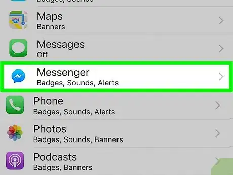 Step 8 轻触应用列表中的“Messenger”，打开Messenger应用的通知设置。