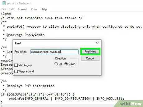 Step 14 找到“extension=php_mysqli.dll”这一行文本，并删除分号。