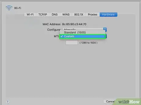 Step 11 点击“MTU”方框，然后点击自定义。