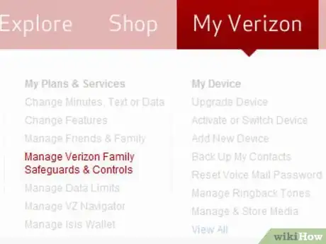 Step 2 在“计划和服务”下 ，浏览“我的Verizon >管理Verizon保障”。