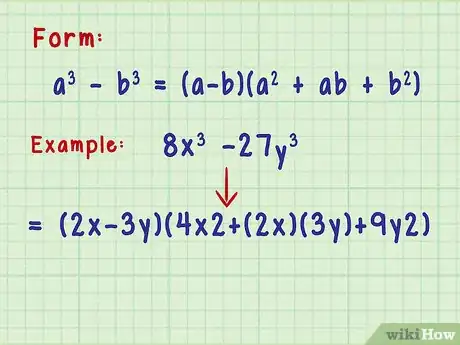 Step 3 如果方程的形式是a3-b3，那么因式分解的结果是(a-b)(a2+ab+b2)。