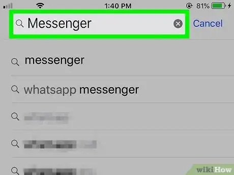 Step 3 搜索“Messenger”，页面上会显示匹配的应用程序。