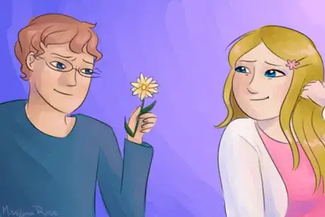 Guy Gives Flower to Sad Woman.png