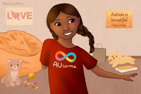 Cute Girl in Autism Neurodiversity Shirt 2.png