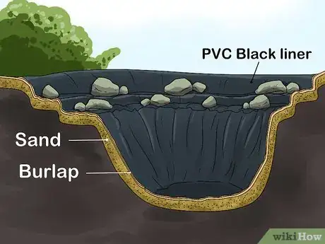 Step 2 给池塘底部添加衬垫物。