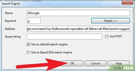 Step 5 点击勾选"Use as default search engine" （作为默认搜索引擎），点击OK，保存设置。