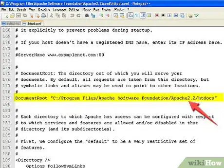 Step 5 在“httpd.conf”文件里，把Apache默认的服务文档改成你网站的根目录。