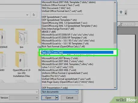 Step 4 在“文件类型”菜单中选择文本CSV。