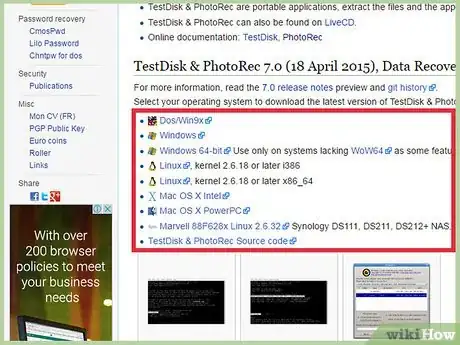 Step 3 向下滚动到“TestDisk & PhotoRec 7.0”，点击兼容你电脑的版本。