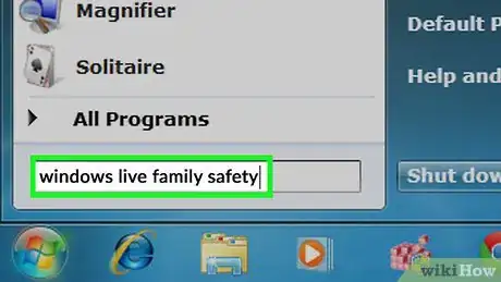 Step 2 在“开始”菜单中输入windows live family safety（家庭安全）。