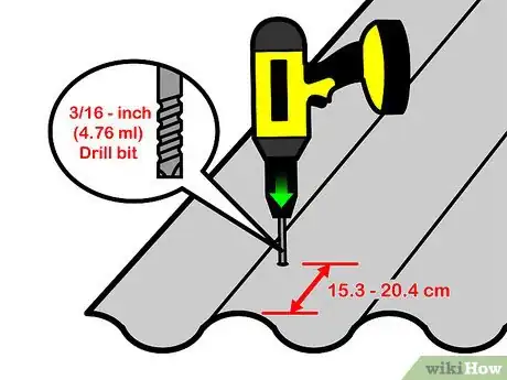 Step 2 在波纹板的波峰上预先钻孔。