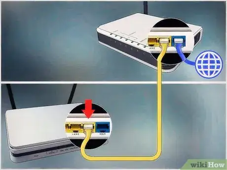 Step 2 用一根网线将路由器1的一个LAN端口与路由器2的第一个LAN端口连接起来。