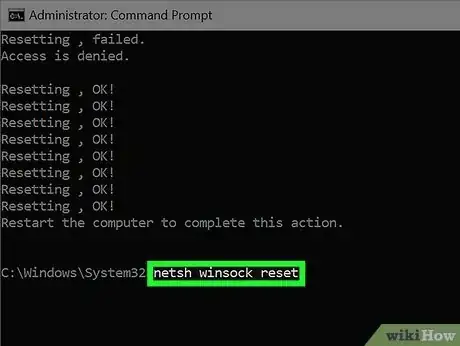 Step 3 输入netsh winsock reset，然后按↵ Enter键。