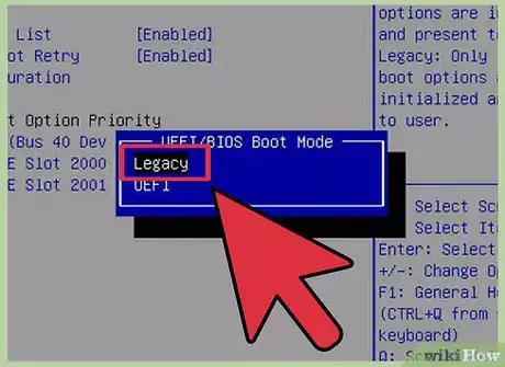 Step 9 在模式栏中将“UEFI”更改为“Legacy”。