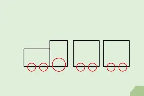 Step 2 在图形底部画几个圆形作为轮子，第三个轮子要比其它轮子大些。