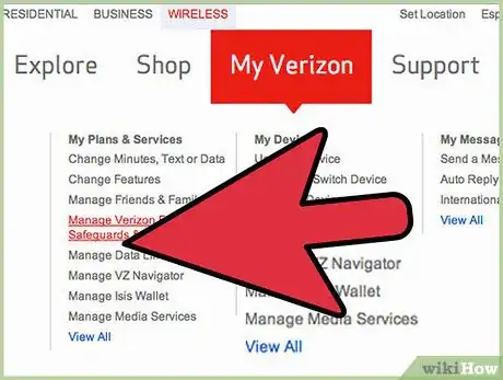 Step 3 点击 “My Verizon” 时，会出现下拉菜单。