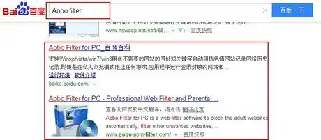 Step 1 您可以在谷歌或者百度搜索页面搜索关键词“Aobo Filter”来下载一个网络过滤软件。