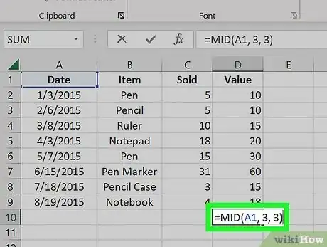 Step 2 在选中的单元格里输入MID公式。