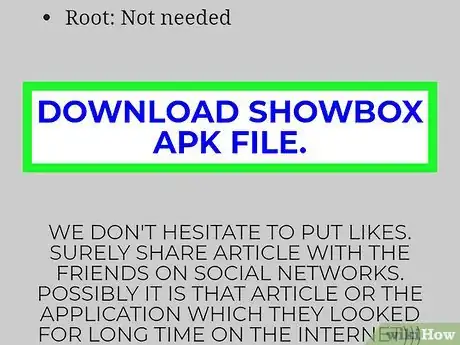 Step 2 向下滚动并点击DOWNLOAD SHOWBOX APK FILE（下载Showbox apk文件）。