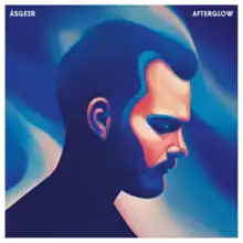 A rendering of Ásgeir in side profile with a blue and white pattern behind him