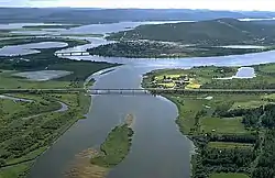 Aerial view of the nearby Tallviksavan lake