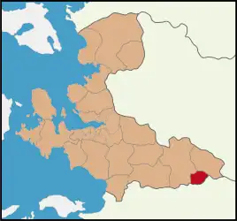 Map showing Beydağ District in İzmir Province