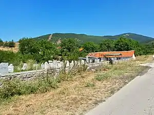 The village cemetery at the entrance to the village