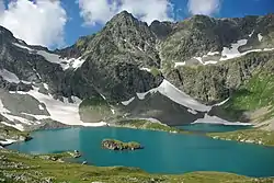 Lake Bezmolviya, a protected area of Russia in Urupsky District