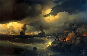 Peter I at Krasnaya Gorka Lighting a Fire on the Shore to Signal to his Sinking Ships (1846)