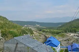 View from above the eastern portal of the Severomuysky tunnel, looking east